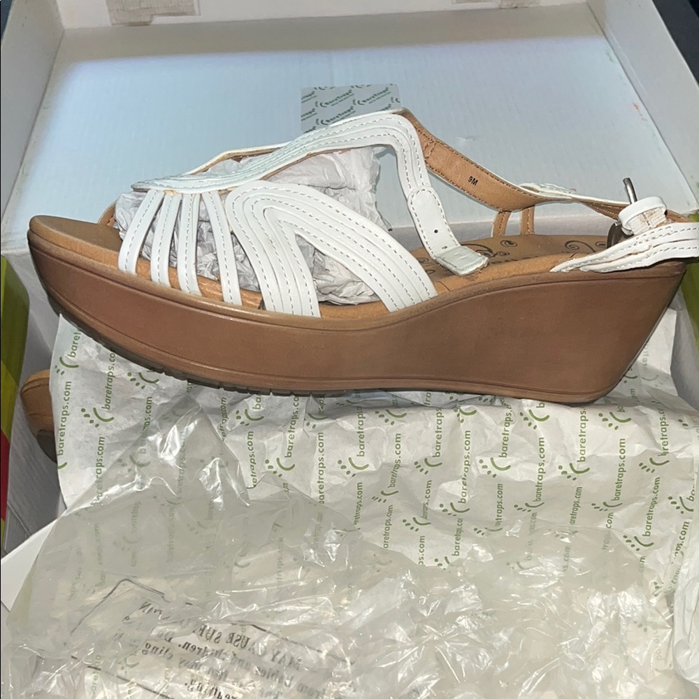 White Leather Wedge Sandals